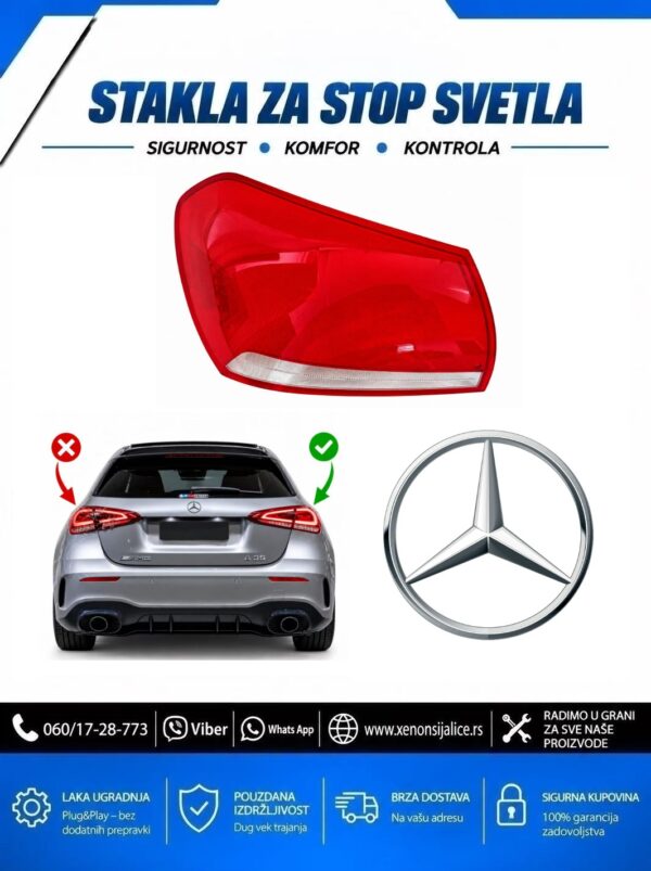 STAKLO ZA STOP SVETLO SPOLJNO MERCEDES A KLASA 18-25 LED