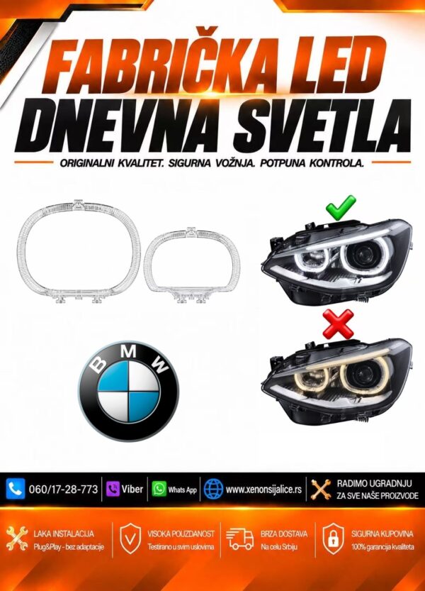 LED DNEVNO SVETLO FABRICKI MODEL U FARU LED PRSTENOVI BMW 1 F20 11-15 XENON