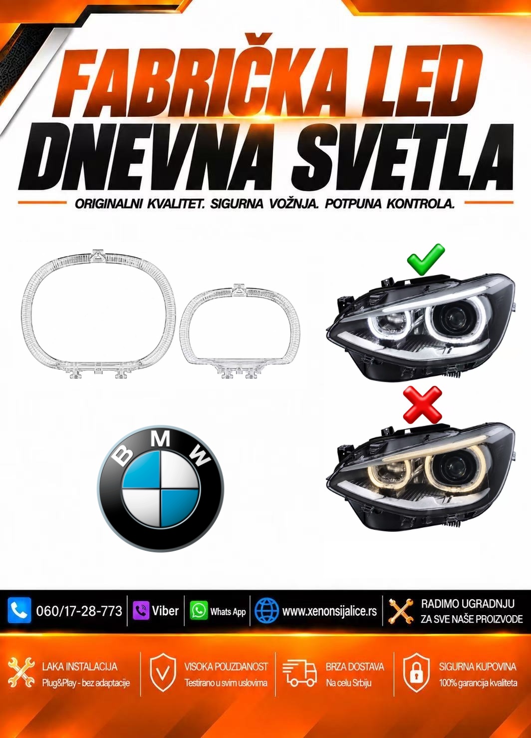 LED DNEVNO SVETLO FABRICKI MODEL U FARU LED PRSTENOVI BMW 1 F20 11-15 XENON