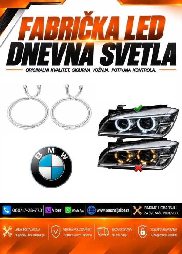 LED DNEVNO SVETLO FABRICKI MODEL U FARU LED PRSTENOVI BMW X1 E84 12-15 XENON