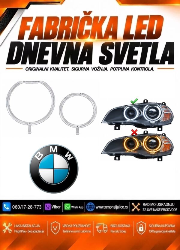 LED DNEVNO SVETLO FABRICKI MODEL U FARU LED PRSTENOVI BMW X6 E71 10-14 XENON