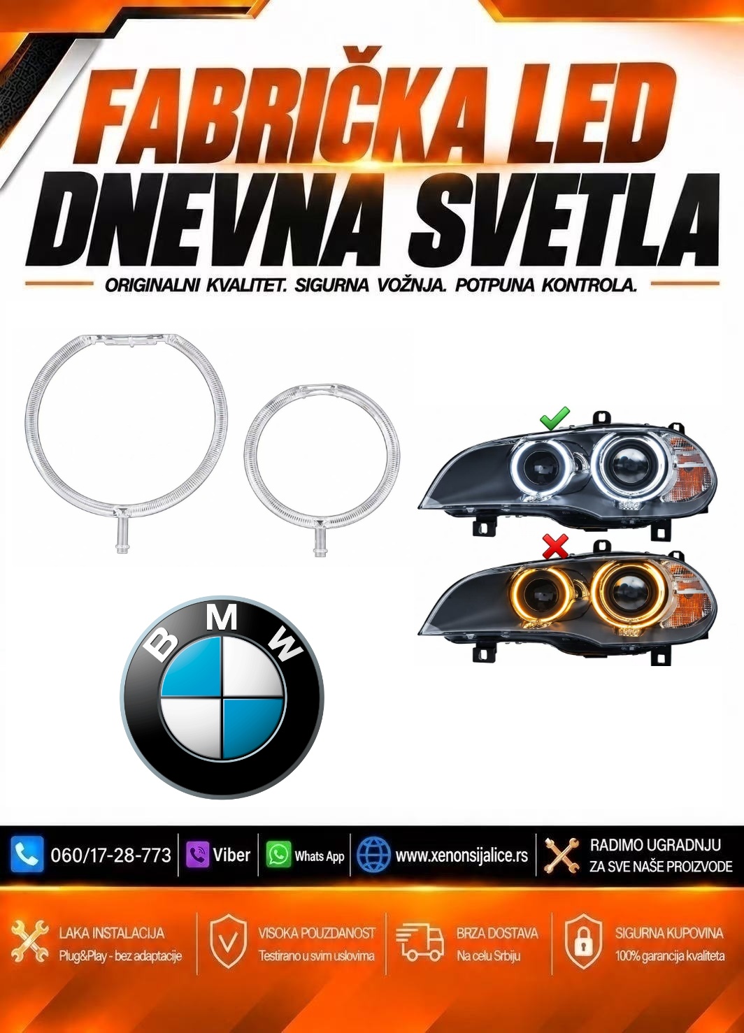 LED DNEVNO SVETLO FABRICKI MODEL U FARU LED PRSTENOVI BMW X5 E70 10-13 XENON