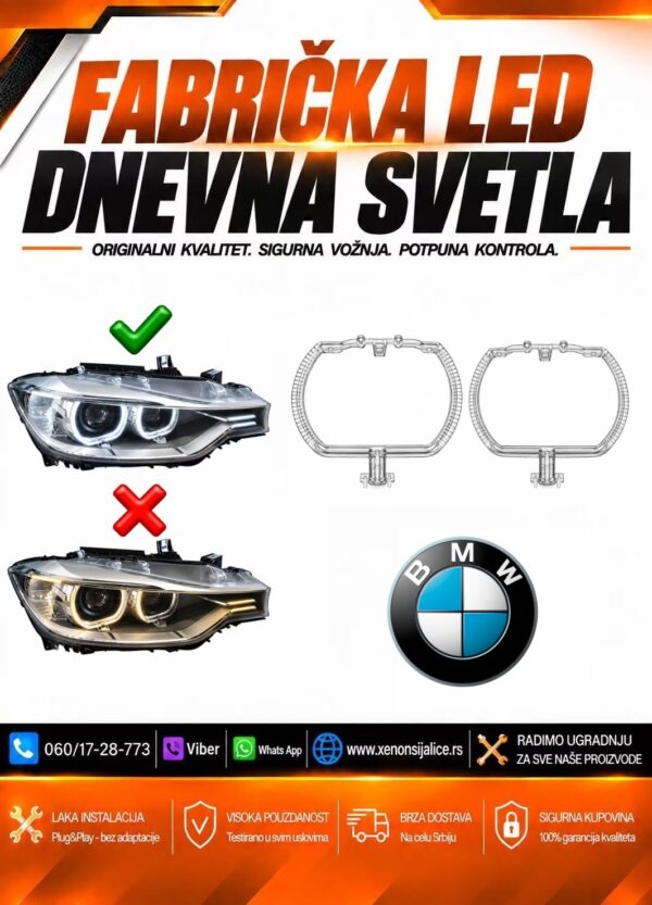 LED DNEVNO SVETLO FABRICKI MODEL U FARU LED PRSTENOVI BMW 3 F30 11-15 XENON
