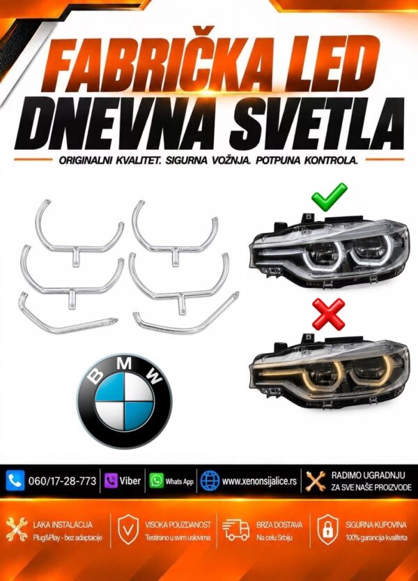 LED DNEVNO SVETLO FABRICKI MODEL U FARU LED PRSTENOVI BMW 3 F30 15-19 LED