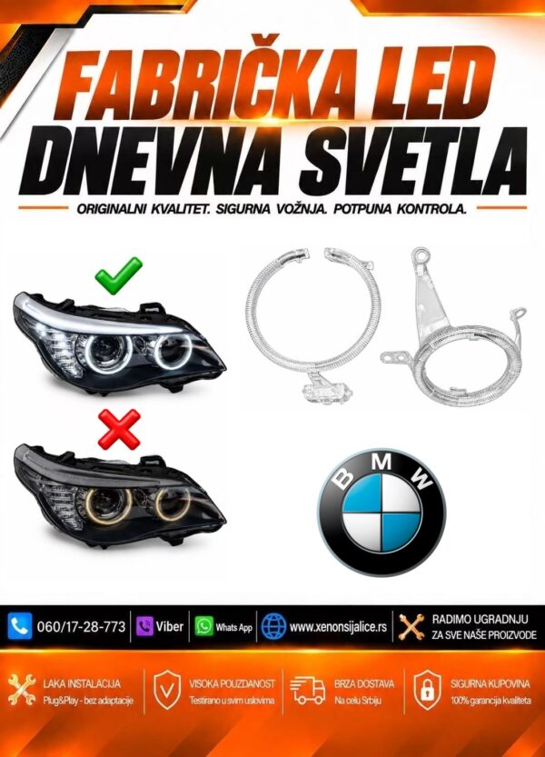 LED DNEVNO SVETLO FABRICKI MODEL U FARU LED PRSTENOVI BMW 5 E60 07-10 XENON