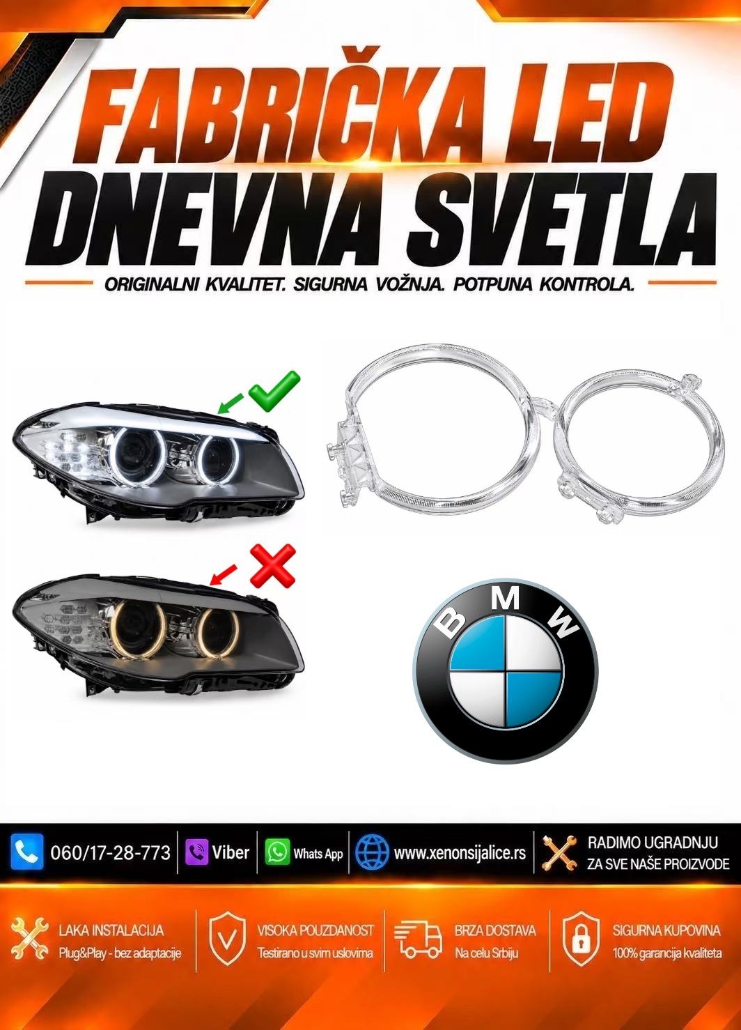LED DNEVNO SVETLO FABRICKI MODEL U FARU LED PRSTENOVI BMW 5 F10 13-17 XENON