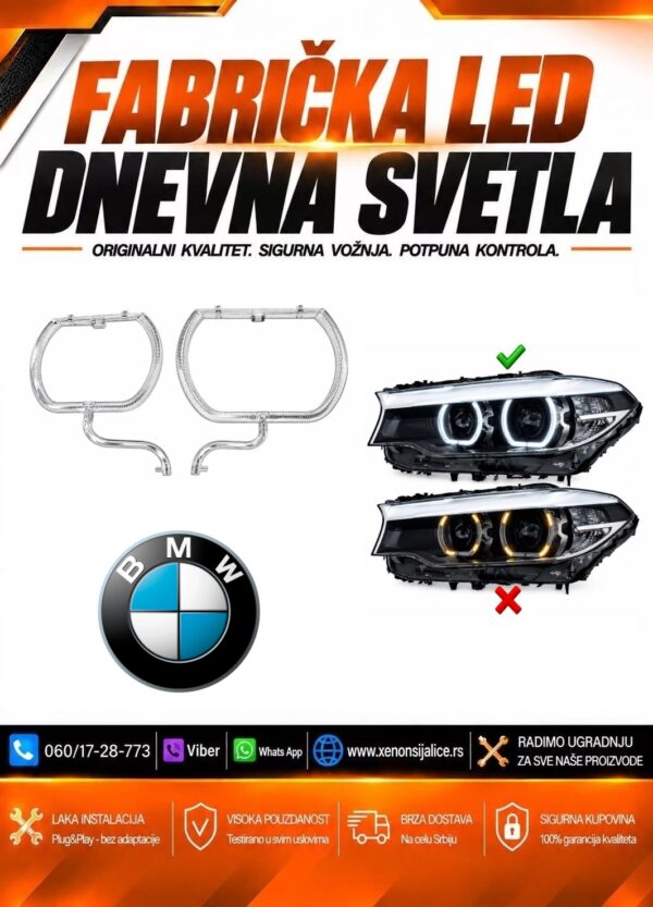 LED DNEVNO SVETLO FABRICKI MODEL U FARU LED PRSTENOVI BMW 5 G30 17-20 XENON