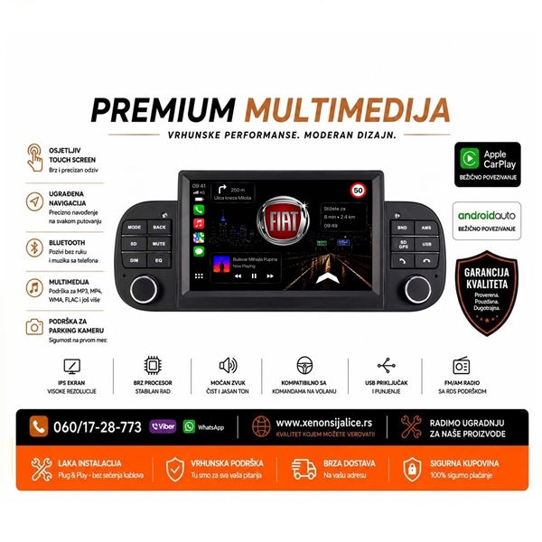 FIAT PANDA MULTIMEDIJA ANDROID,CAR PLAY NAVIGACIJA TOUCH SCREEN 7 INCA
