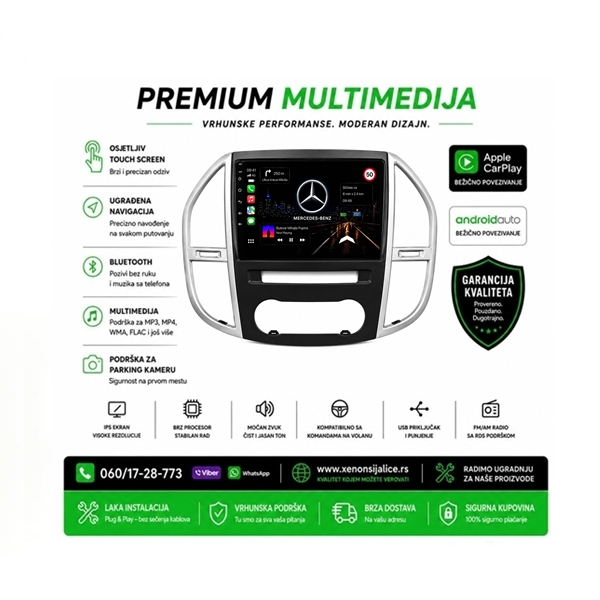 MERCEDES VITO MULTIMEDIJA ANDROID,CAR PLAY NAVIGACIJA TOUCH SCREEN 10 INCA