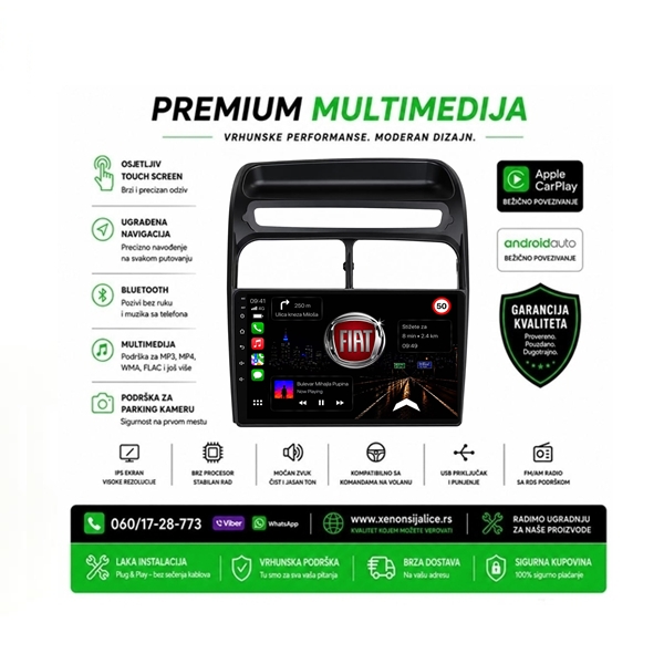 FIAT GRANDE PUNTO MULTIMEDIJA ANDROID,CAR PLAY NAVIGACIJA TOUCH SCREEN 10 INCA