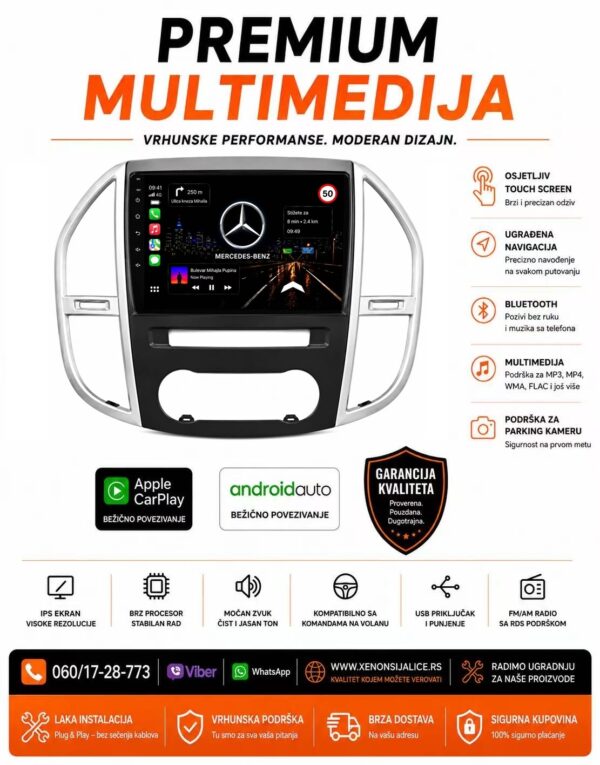 MERCEDES VITO MULTIMEDIJA ANDROID,CAR PLAY NAVIGACIJA TOUCH SCREEN 10 INCA