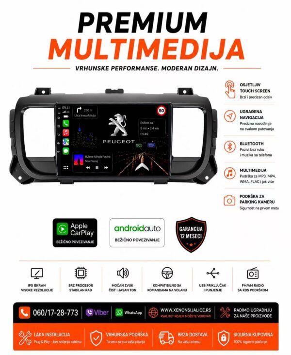 PEUGEOT EXPERT MULTIMEDIJA ANDROID,CAR PLAY NAVIGACIJA TOUCH SCREEN 10 INCA