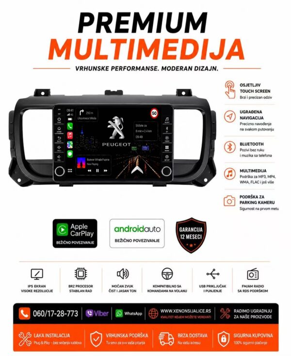 PEUGEOT EXPERT MULTIMEDIJA ANDROID,CAR PLAY NAVIGACIJA TOUCH SCREEN 10 INCA