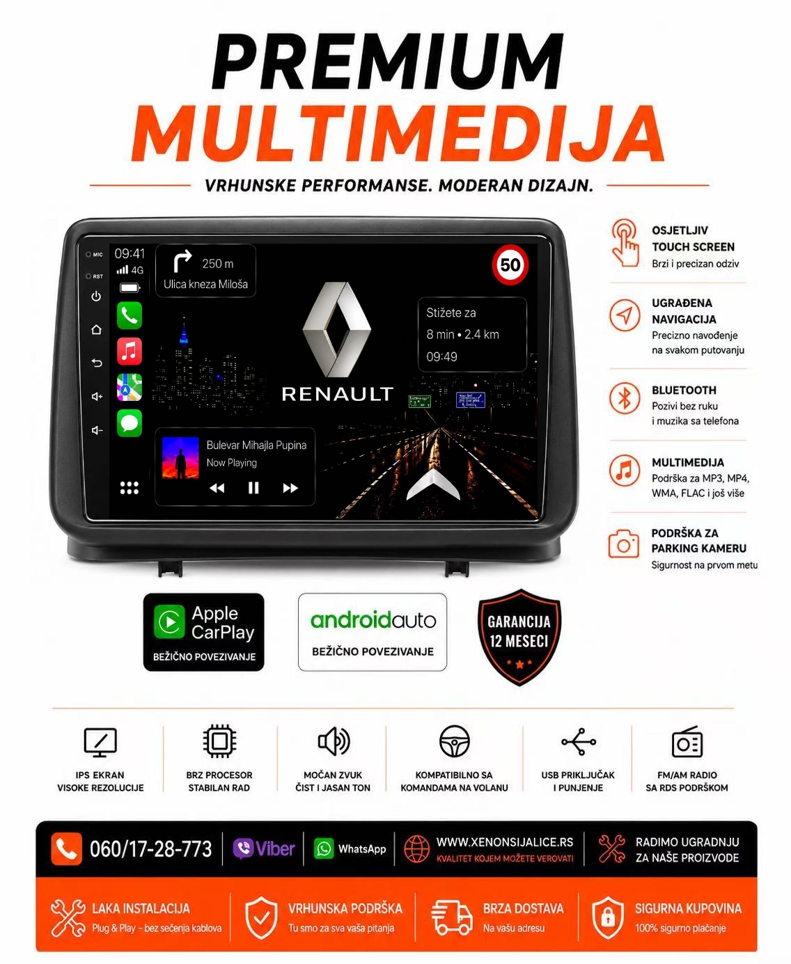 RENAULT CLIO MULTIMEDIJA ANDROID,CAR PLAY NAVIGACIJA TOUCH SCREEN 10 INCA