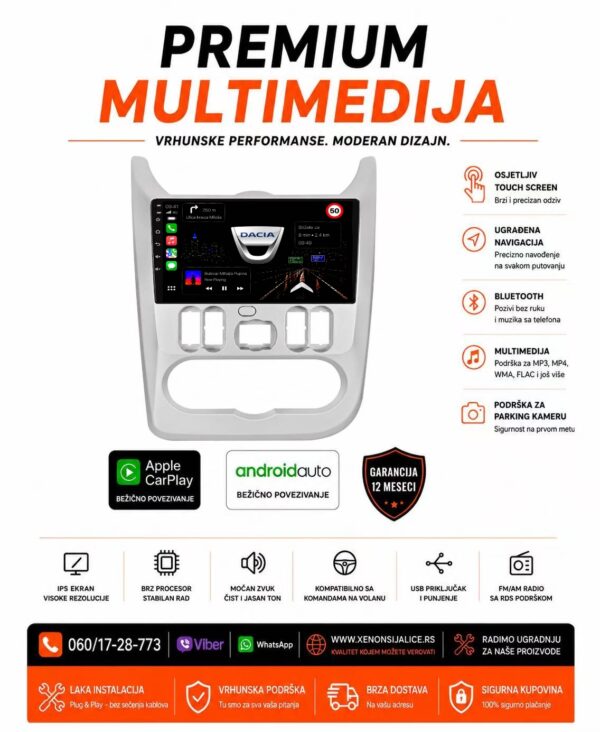 DACIA MULTIMEDIJA ANDROID,CAR PLAY NAVIGACIJA TOUCH SCREEN 10 INCA