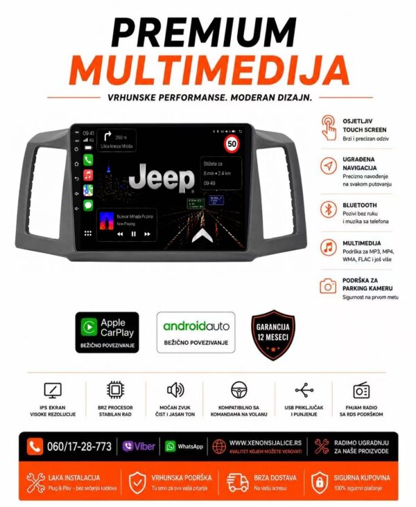 JEEP MULTIMEDIJA ANDROID,CAR PLAY NAVIGACIJA TOUCH SCREEN 10 INCA