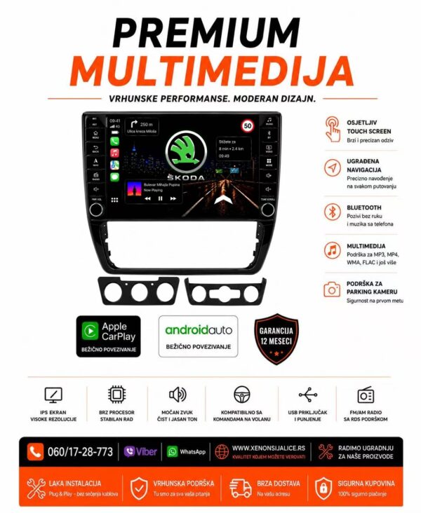 SKODA YETI MULTIMEDIJA ANDROID,CAR PLAY NAVIGACIJA TOUCH SCREEN 10 INCA