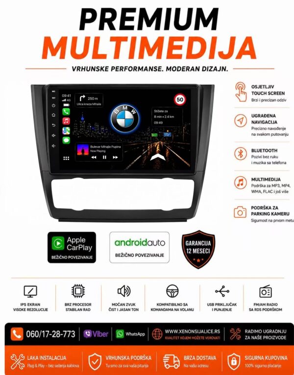 BMW 1 DIGITALNA KLIMA ANDROID,CAR PLAY MULTIMEDIJA NAVIGACIJA TOUCH SCREEN 10 INCA