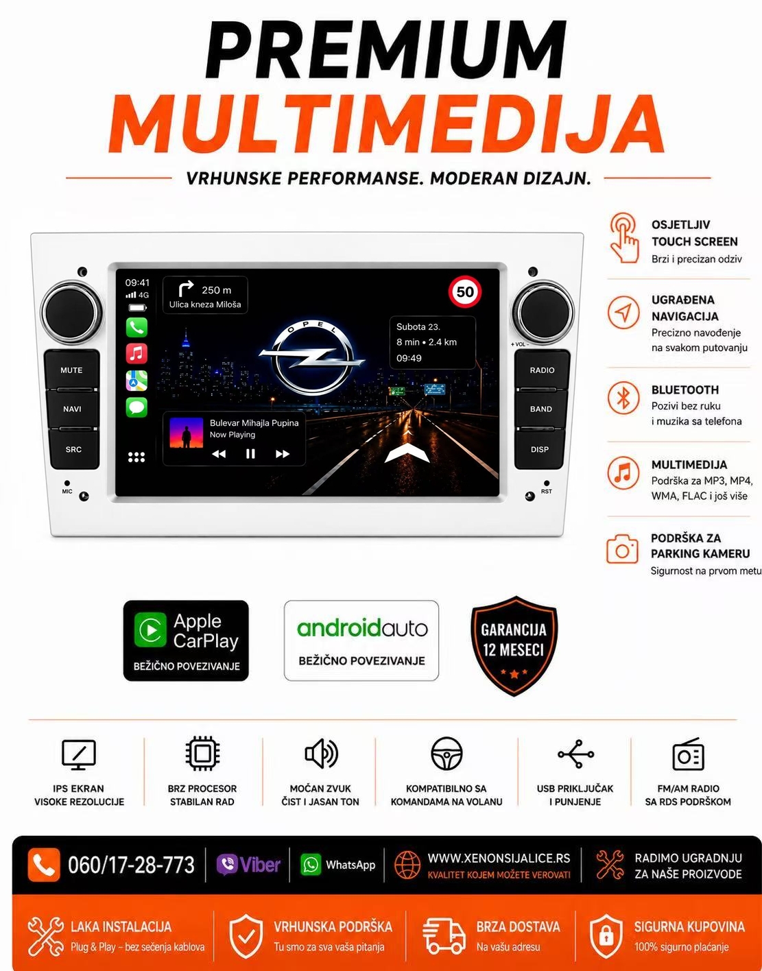 OPEL MULTIMEDIJA ANDROID,CAR PLAY NAVIGACIJA TOUCH SCREEN 7 INCA