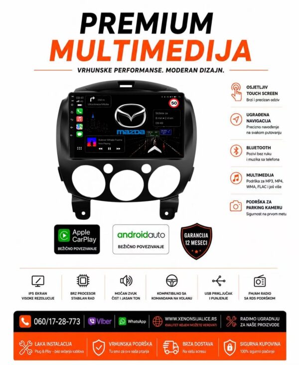 MAZDA 2 MULTIMEDIJA ANDROID,CAR PLAY NAVIGACIJA TOUCH SCREEN 10 INCA