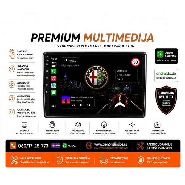 ALFA ROMEO MITO MULTIMEDIJA ANDROID,CAR PLAY NAVIGACIJA TOUCH SCREEN 9 INCA