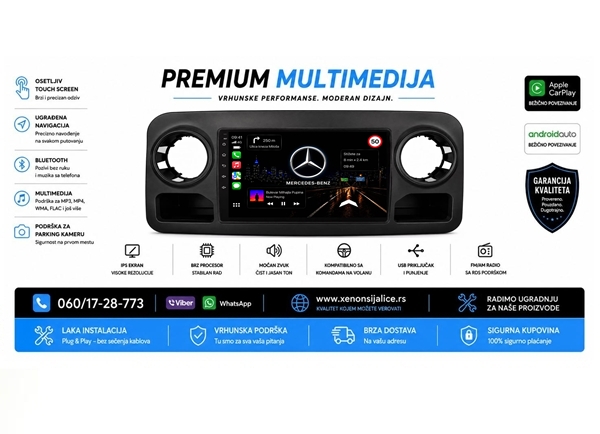 MERCEDES SPRINTER MULTIMEDIJA ANDROID,CAR PLAY NAVIGACIJA TOUCH SCREEN 10 INCA