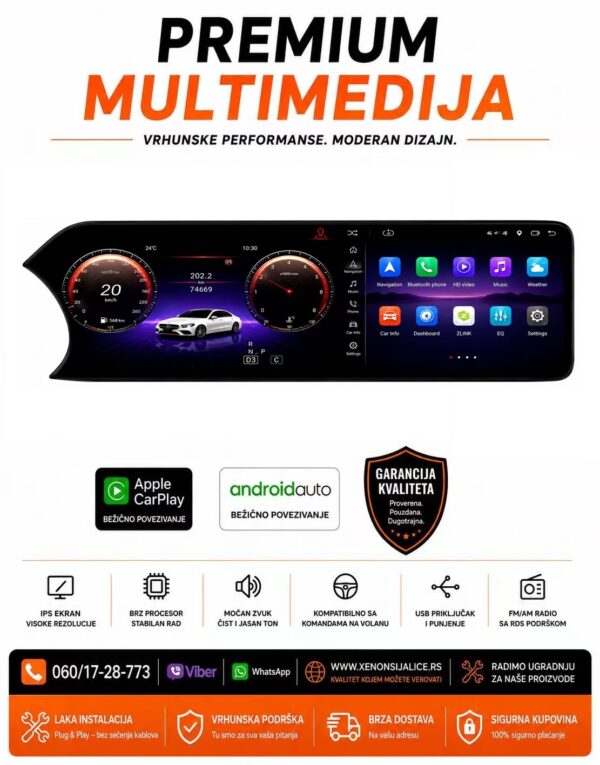 MERCEDES CLA,GLA,GLC MULTIMEDIJA ANDROID,CAR PLAY NAVIGACIJA TOUCH SCREEN 12 INCA