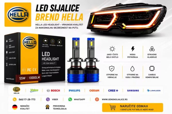 H7 LED SIJALICE HELLA 10000 LUMENA ULTRA CAN BUS 12V-24V