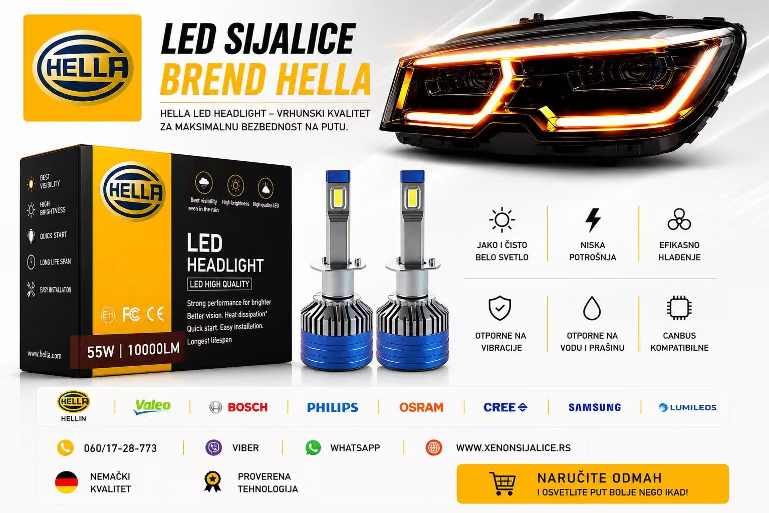 H1 LED SIJALICE HELLA 10000 LUMENA ULTRA CAN BUS 12V-24V
