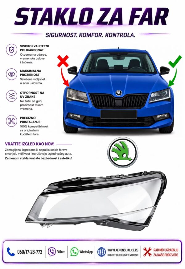 STAKLO FARA SKODA SUPERB 19-24 STAKLO ZA FAR
