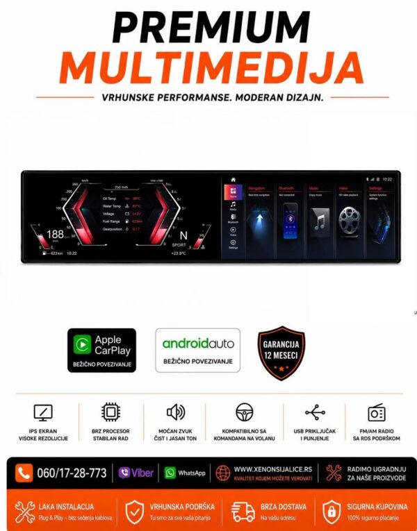 BMW 5 F10 ANDROID,CAR PLAY MULTIMEDIJA NAVIGACIJA TOUCH SCREEN 12INCA