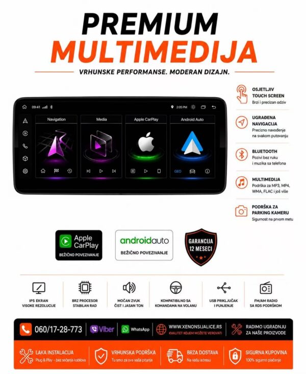 UNIVERZALNA 2 DIN MULTIMEDIJA ANDROID,CAR PLAY NAVIGACIJA TOUCH SCREEN 12 INCA