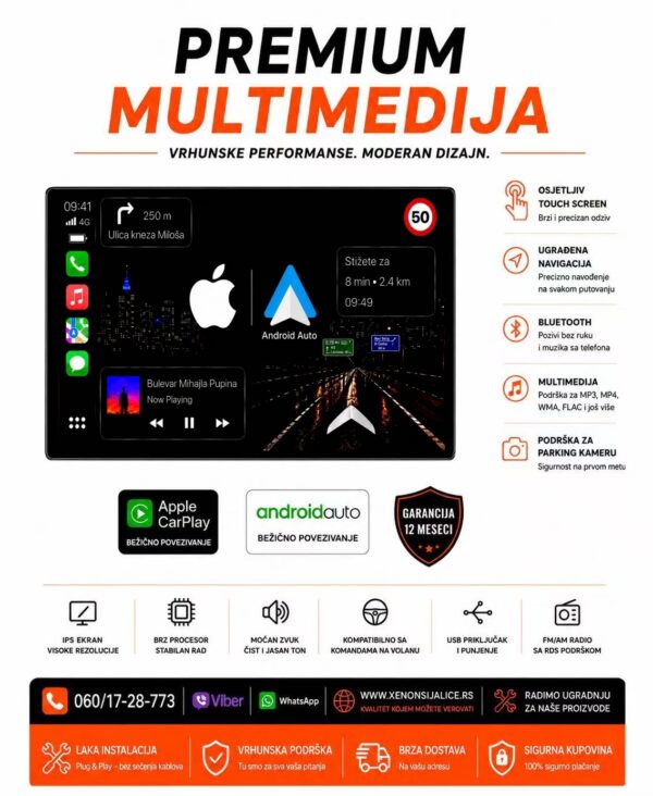 UNIVERZALNA 2 DIN MULTIMEDIJA ANDROID,CAR PLAY NAVIGACIJA TOUCH SCREEN 21 INCA