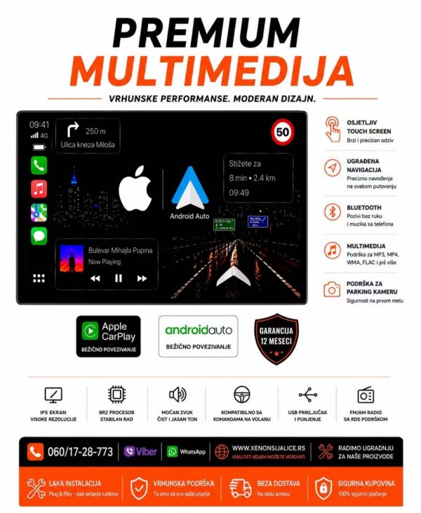 UNIVERZALNA 2 DIN MULTIMEDIJA ANDROID,CAR PLAY NAVIGACIJA TOUCH SCREEN 25 INCA