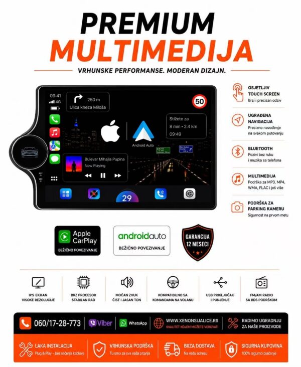 UNIVERZALNA 2 DIN MULTIMEDIJA ANDROID,CAR PLAY NAVIGACIJA TOUCH SCREEN 10 INCA