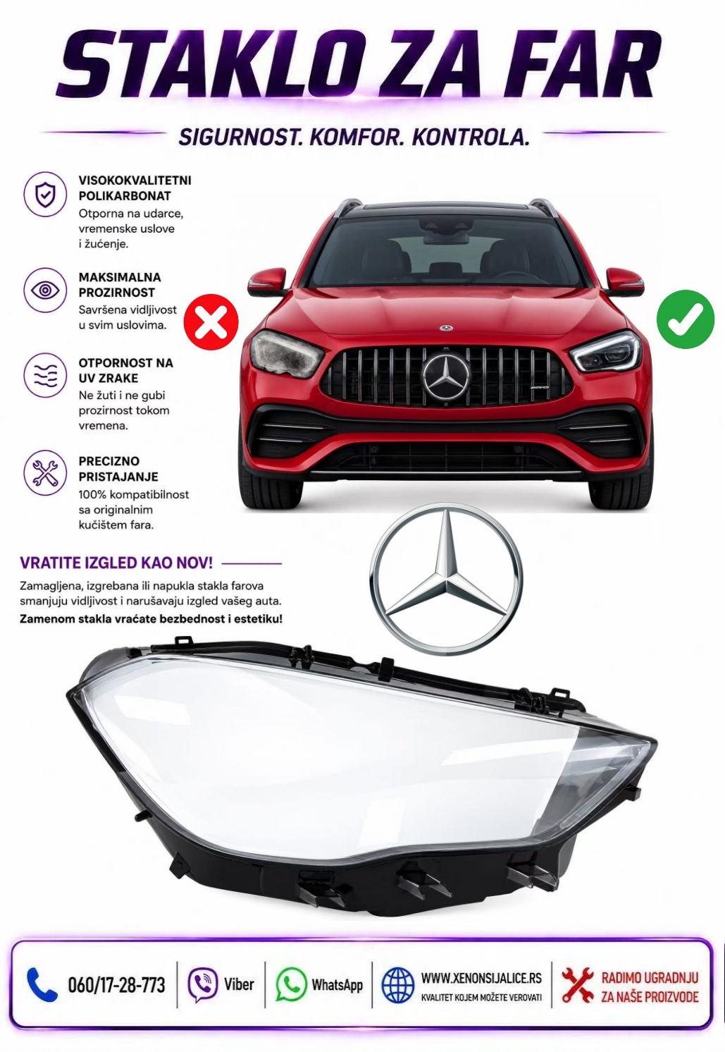 STAKLO FARA MERCEDES GLA KLASA H247 20-25 STAKLO ZA FAR