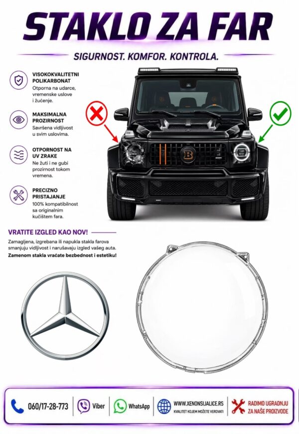 STAKLO FARA MERCEDES G KLASA W464 18-25 STAKLO ZA FAR