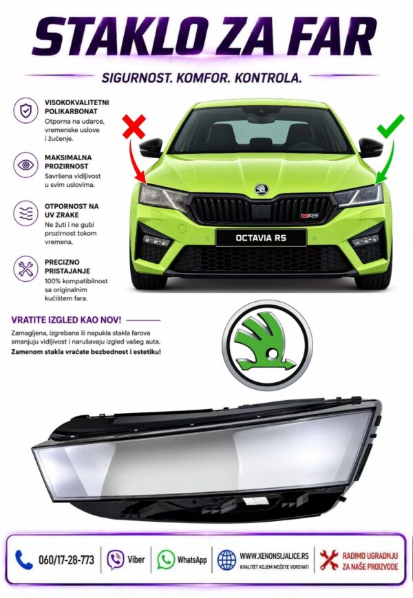 STAKLO FARA SKODA OCTAVIA 20-23 STAKLO ZA FAR