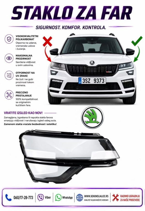 STAKLO FARA SKODA KAROQ 17-21 STAKLO ZA FAR