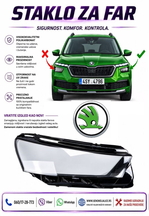 STAKLO FARA SKODA KAMIQ 19-23 STAKLO ZA FAR