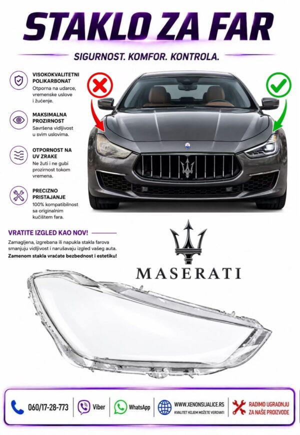 STAKLO FARA MASERATI GHIBLI 13-18 STAKLO ZA FAR