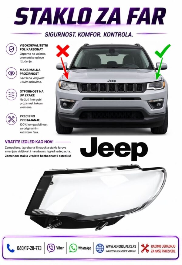 STAKLO FARA JEEP COMPASS 17-21 STAKLO ZA FAR