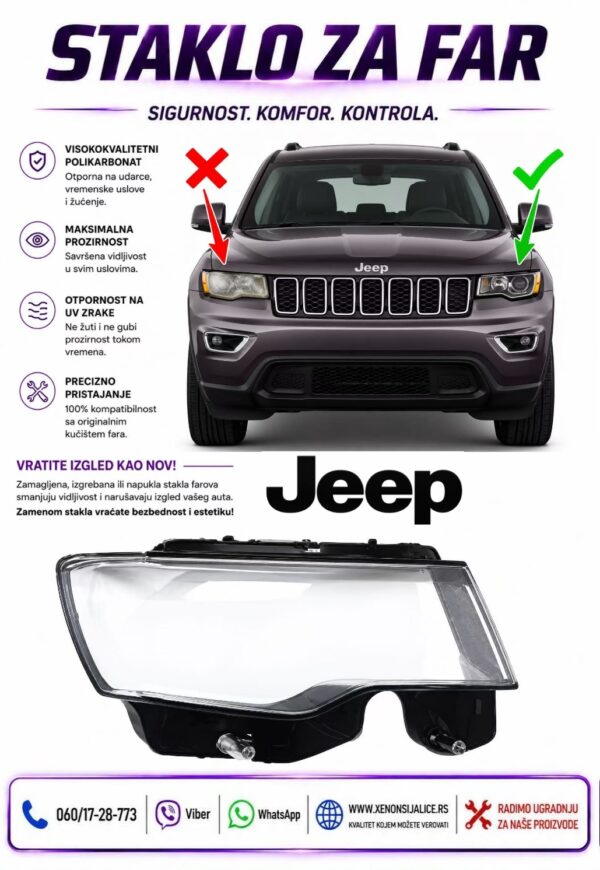 STAKLO FARA JEEP GRAND CHEROKEE 14-21 STAKLO ZA FAR