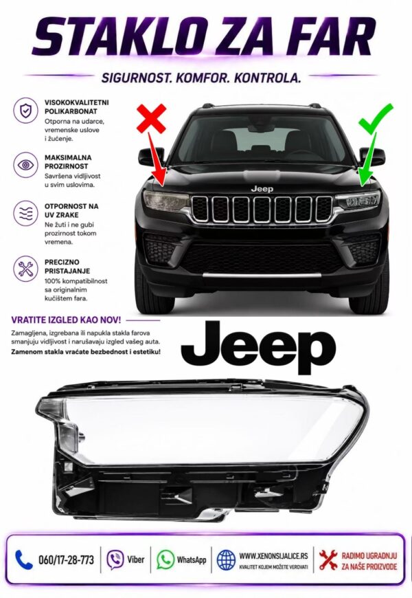 STAKLO FARA JEEP GRAND CHEROKEE 21-24 STAKLO ZA FAR