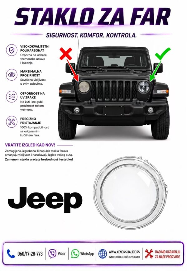 STAKLO FARA JEEP WRANGLER 18-24 STAKLO ZA FAR