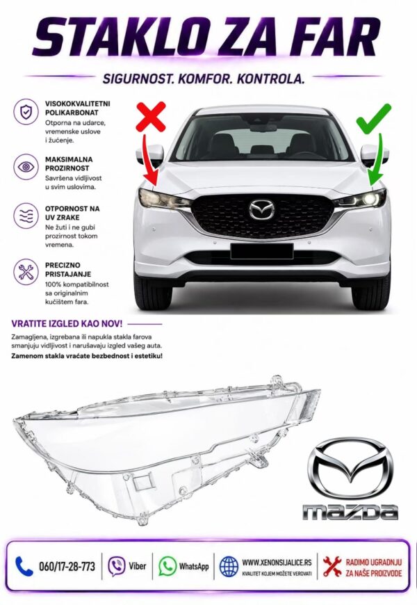 STAKLO FARA MAZDA CX5 21-25 STAKLO ZA FAR