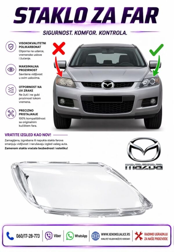 STAKLO FARA MAZDA CX7 08-14 STAKLO ZA FAR
