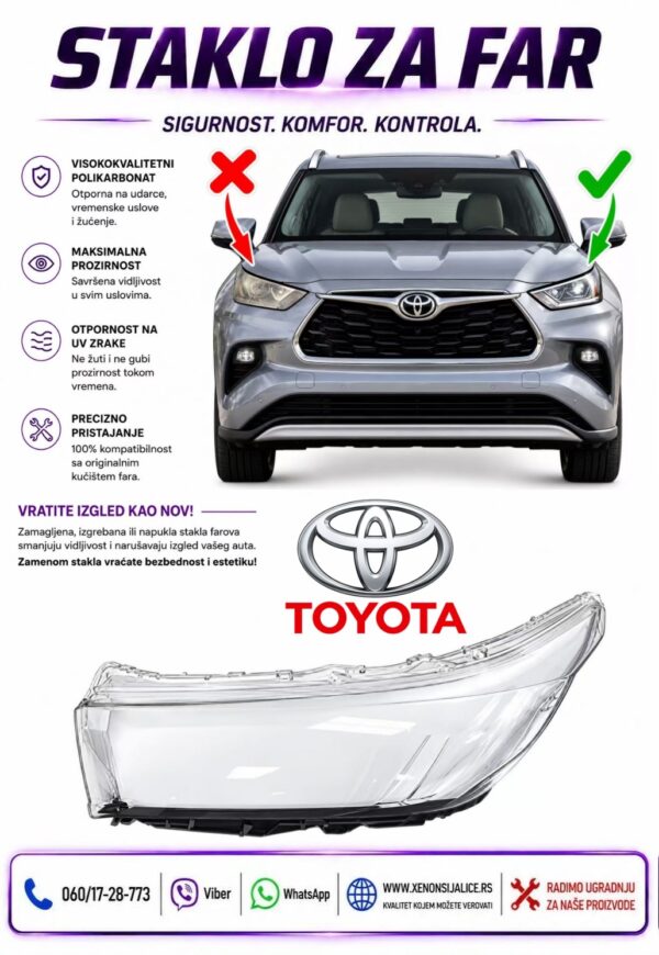 STAKLO FARA TOYOTA HIGHLANDER 18-20 STAKLO ZA FAR