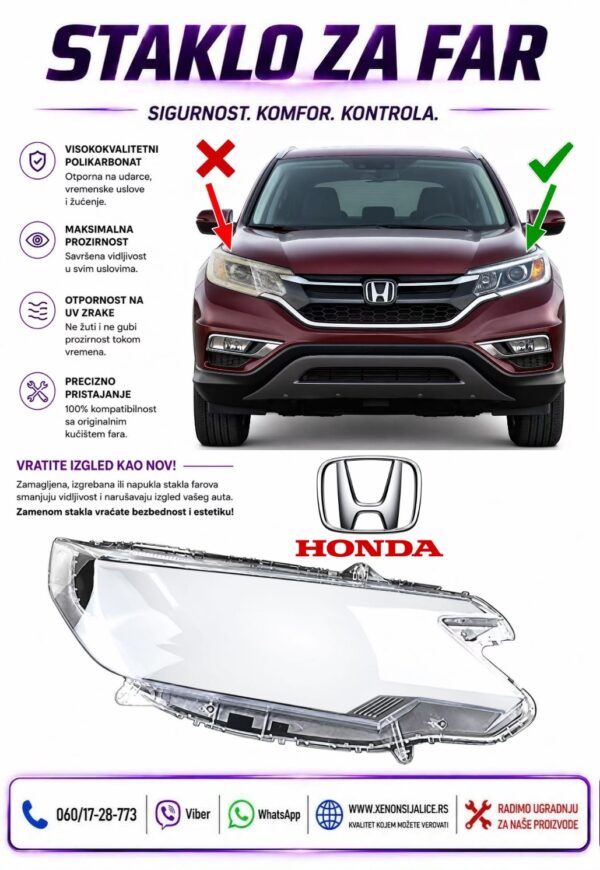 STAKLO FARA HONDA CRV 15-17 STAKLO ZA FAR