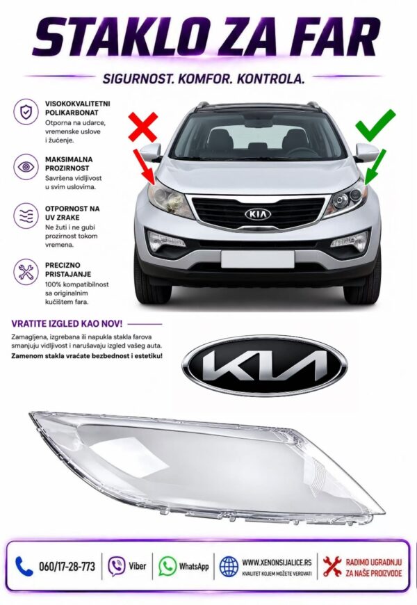 STAKLO FARA KIA SPORTAGE 09-14 STAKLO ZA FAR